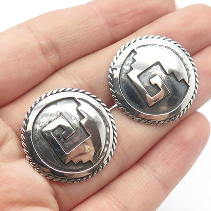 925 Sterling Silver Vintage Greek Maze Round Cufflinks