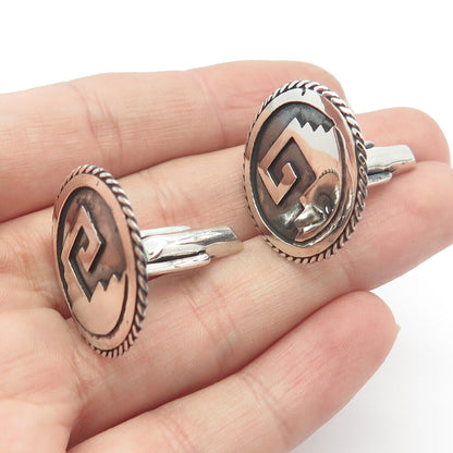 925 Sterling Silver Vintage Greek Maze Round Cufflinks