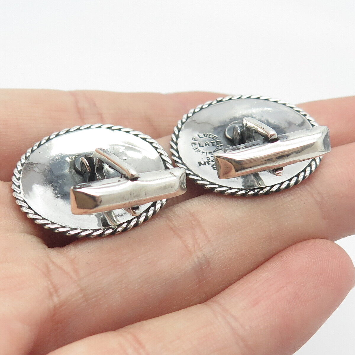 925 Sterling Silver Vintage Greek Maze Round Cufflinks