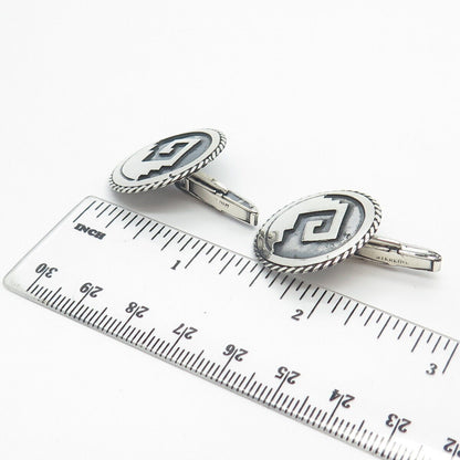 925 Sterling Silver Vintage Greek Maze Round Cufflinks