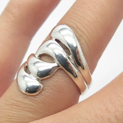 925 Sterling Silver Vintage Ribbed Statement Ring Size 7.25