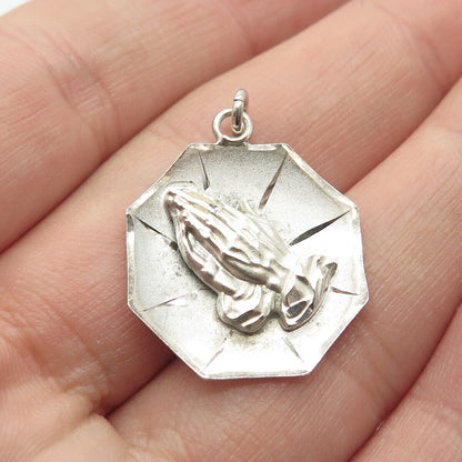 925 Sterling Silver Vintage Catamore Hands in Prayer Charm Pendant