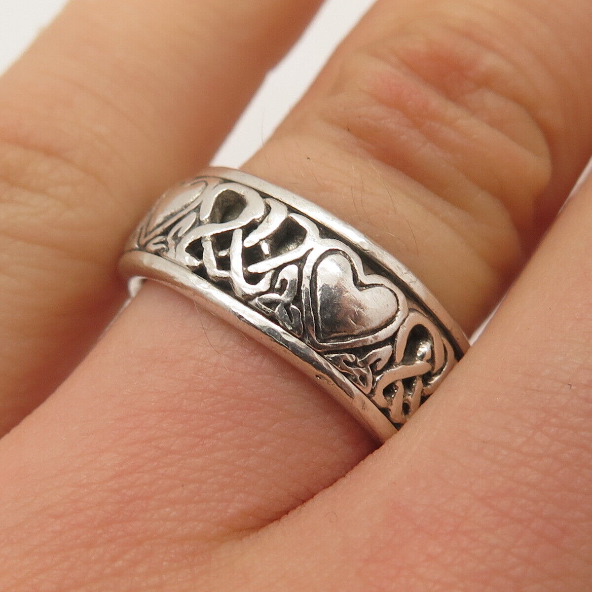 925 Sterling Silver Vintage Peter Stone Celtic Rotating Band Ring Size 6.75