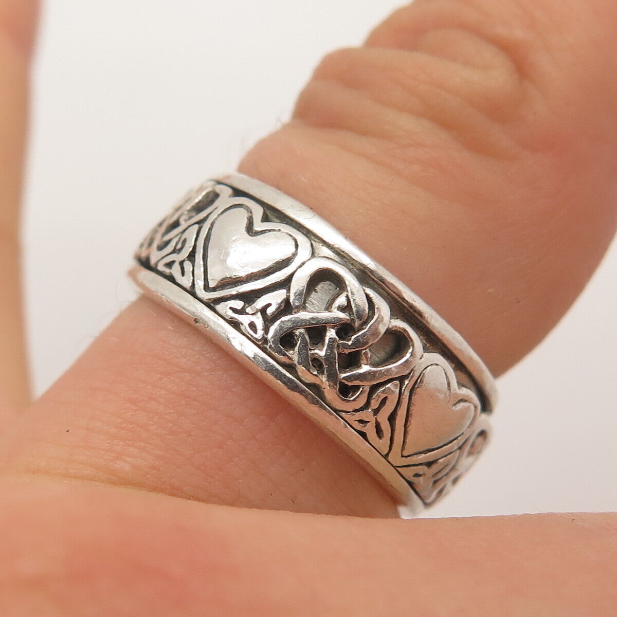 925 Sterling Silver Vintage Peter Stone Celtic Rotating Band Ring Size 6.75