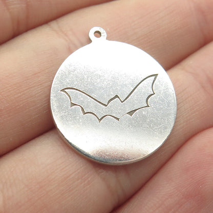 925 Sterling Silver Vintage Bat Round Charm Pendant