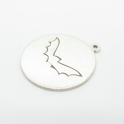 925 Sterling Silver Vintage Bat Round Charm Pendant