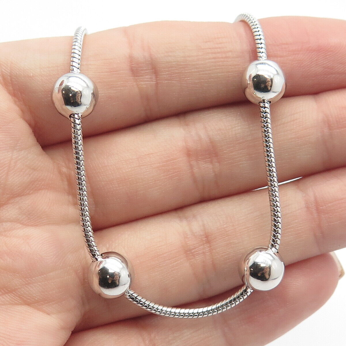 925 Sterling Silver Ball Herringbone Chain Necklace 18"