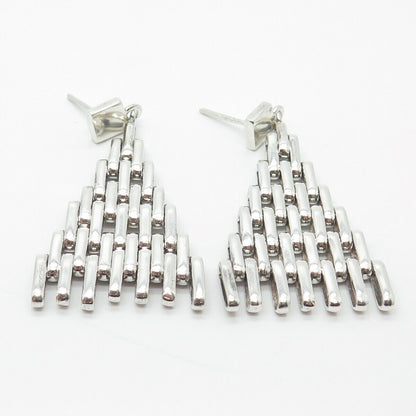 925 Sterling Silver Vintage Graduated Modernist Dangling Earrings