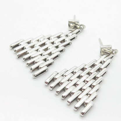 925 Sterling Silver Vintage Graduated Modernist Dangling Earrings