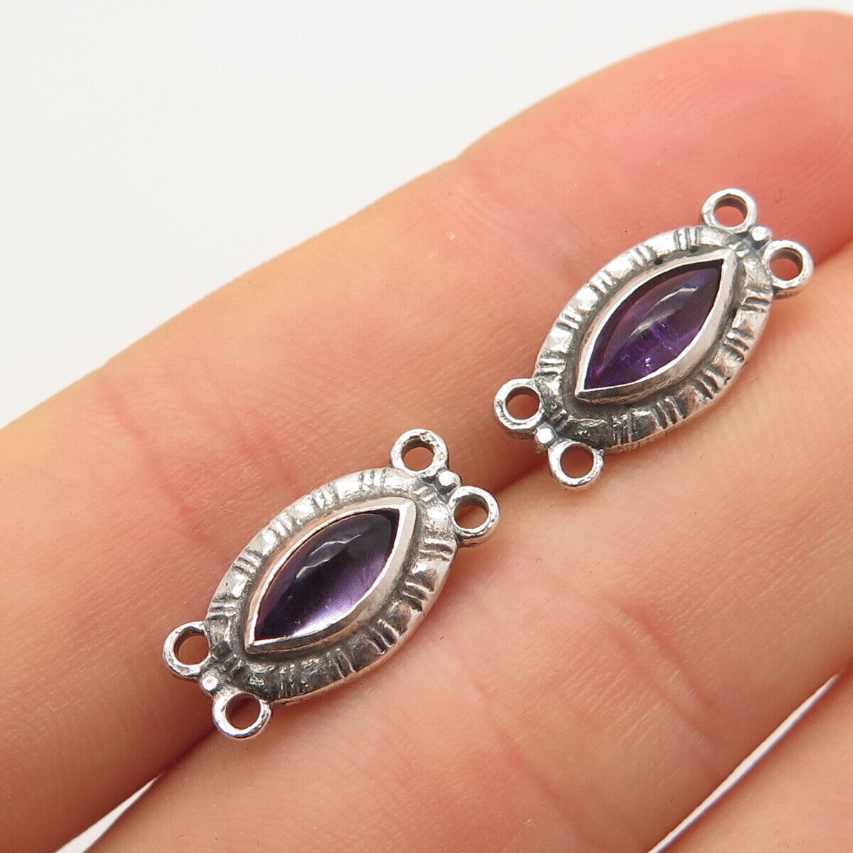 925 Sterling Silver Antique Amethyst Double Sided Set of 2 Necklace Central Part