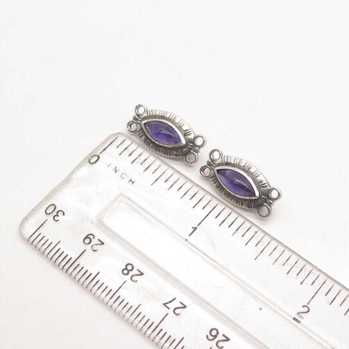 925 Sterling Silver Antique Amethyst Double Sided Set of 2 Necklace Central Part