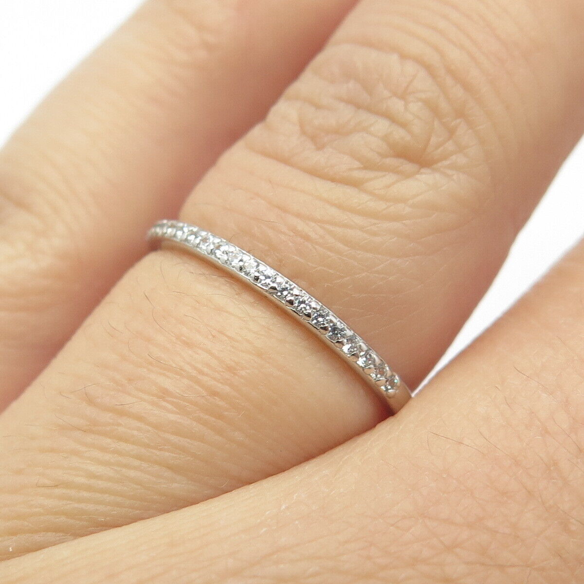 925 Sterling Silver Pave C Z Band Ring Size 6