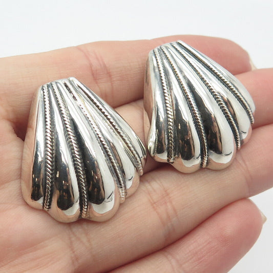 925 Sterling Silver Vintage Ribbed Shell Earrings