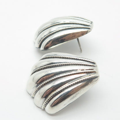 925 Sterling Silver Vintage Ribbed Shell Earrings