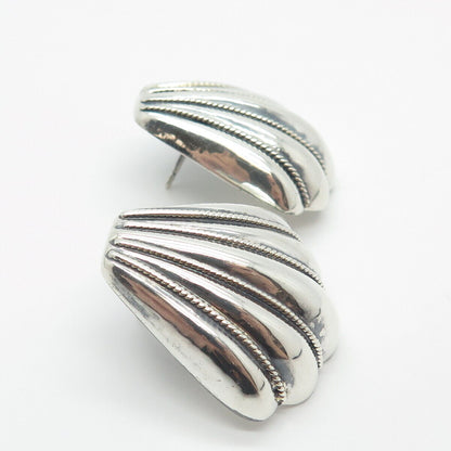 925 Sterling Silver Vintage Ribbed Shell Earrings