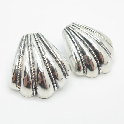 925 Sterling Silver Vintage Ribbed Shell Earrings