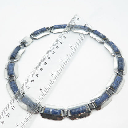 950 Silver Vintage Mexico Real Sodalite Gemstone Tennis Chain Necklace 18"