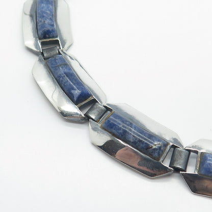 950 Silver Vintage Mexico Real Sodalite Gemstone Tennis Chain Necklace 18"