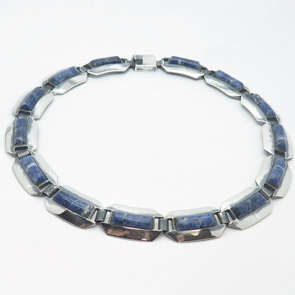 950 Silver Vintage Mexico Real Sodalite Gemstone Tennis Chain Necklace 18"