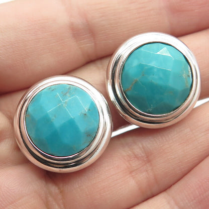 925 Sterling Silver Elle Real Turquoise & Ruby Gem Round Clip On Earrings