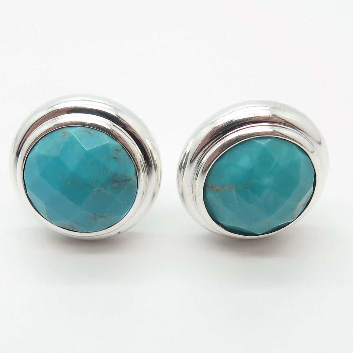 925 Sterling Silver Elle Real Turquoise & Ruby Gem Round Clip On Earrings