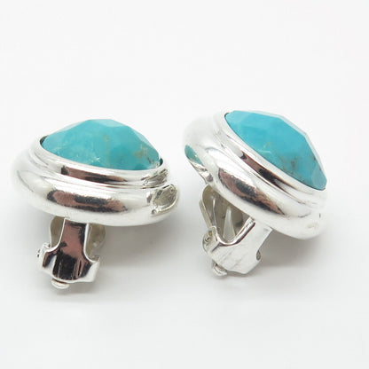 925 Sterling Silver Elle Real Turquoise & Ruby Gem Round Clip On Earrings