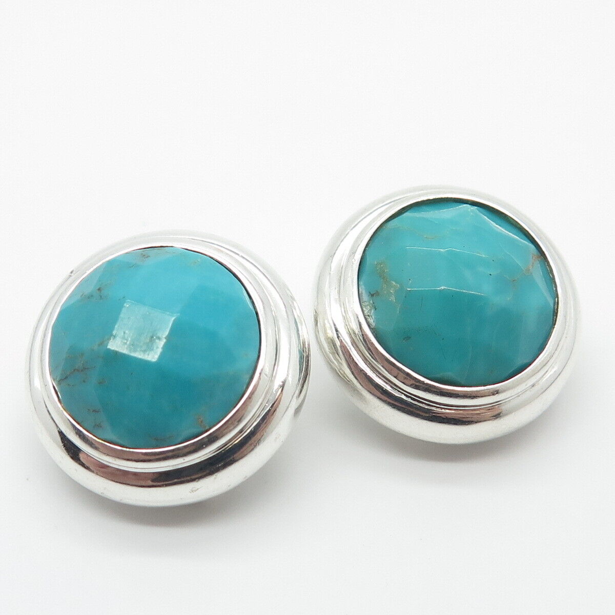 925 Sterling Silver Elle Real Turquoise & Ruby Gem Round Clip On Earrings