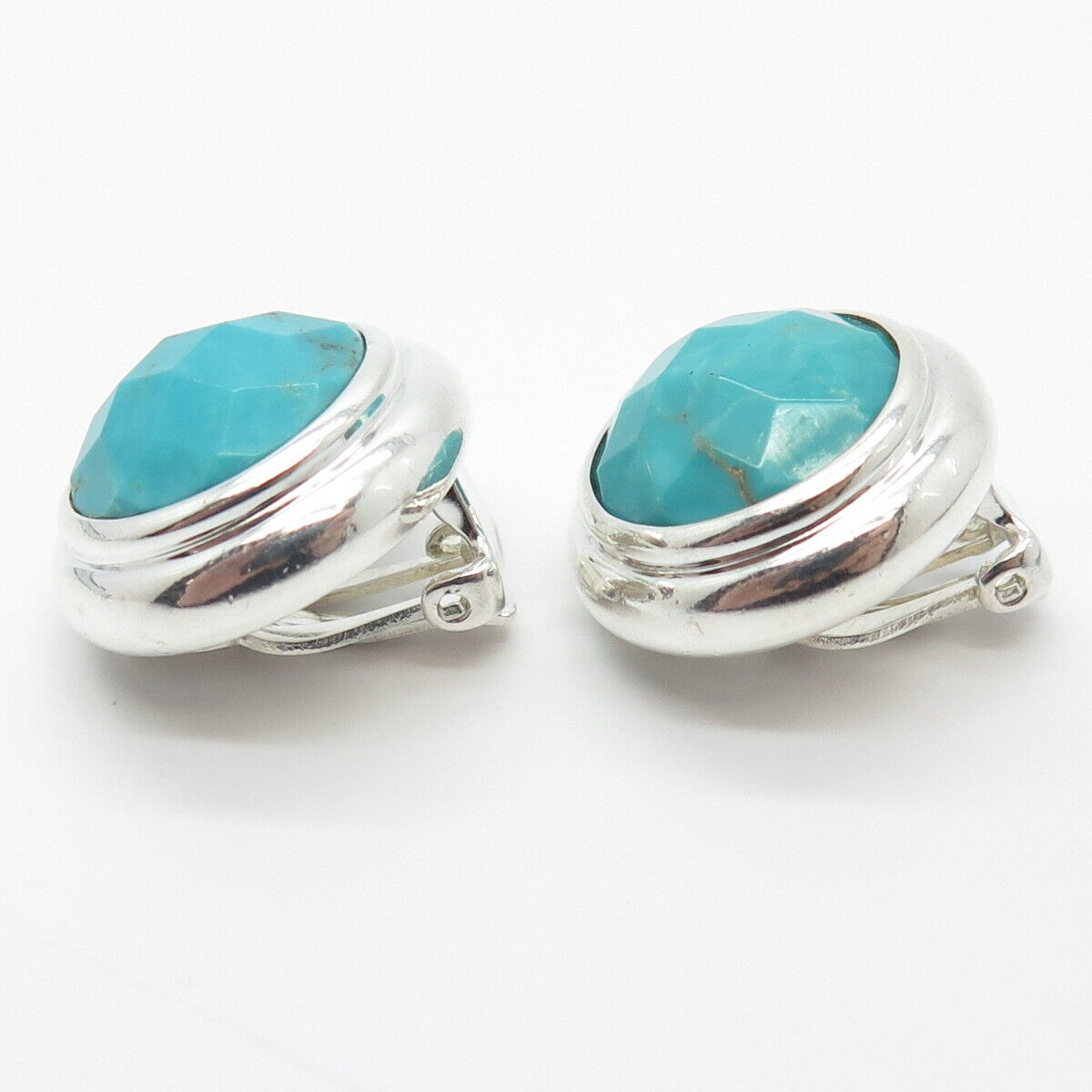 925 Sterling Silver Elle Real Turquoise & Ruby Gem Round Clip On Earrings