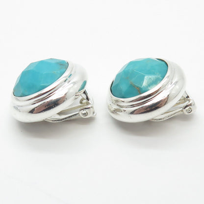 925 Sterling Silver Elle Real Turquoise & Ruby Gem Round Clip On Earrings