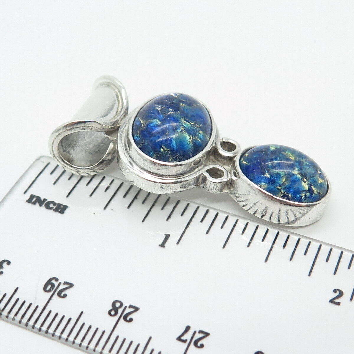 925 Sterling Silver Vintage Mexico Blue Glass Pendant