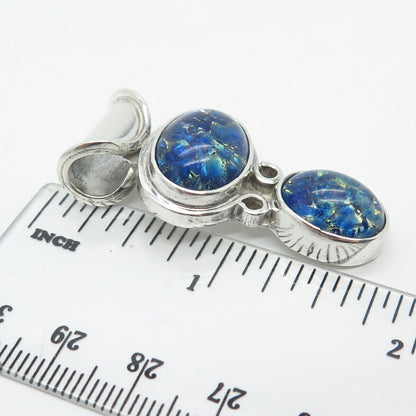 925 Sterling Silver Vintage Mexico Blue Glass Pendant