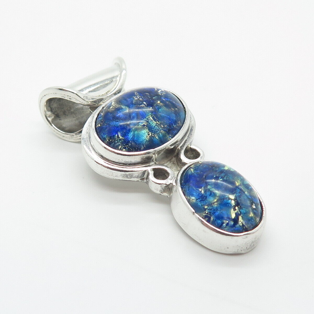 925 Sterling Silver Vintage Mexico Blue Glass Pendant