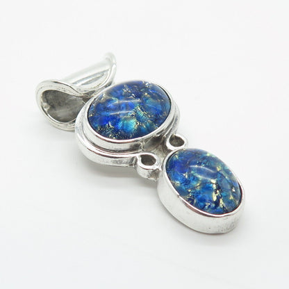 925 Sterling Silver Vintage Mexico Blue Glass Pendant