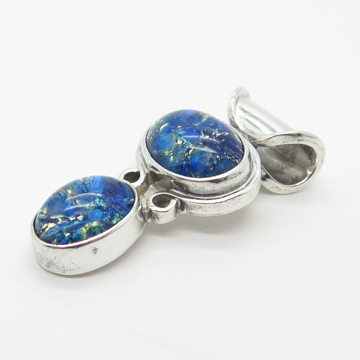 925 Sterling Silver Vintage Mexico Blue Glass Pendant