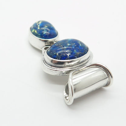 925 Sterling Silver Vintage Mexico Blue Glass Pendant