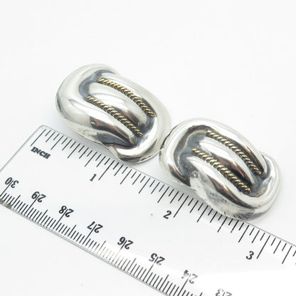 925 Sterling Silver 2-Tone Vintage Mexico Ribbed Modernist Earrings