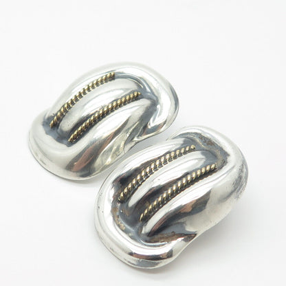 925 Sterling Silver 2-Tone Vintage Mexico Ribbed Modernist Earrings