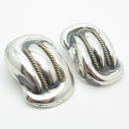 925 Sterling Silver 2-Tone Vintage Mexico Ribbed Modernist Earrings