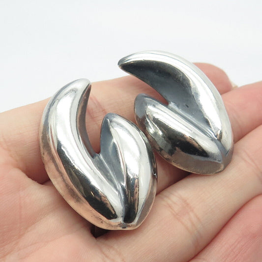 925 Sterling Silver Vintage Mexico Ribbed Clip On Earrings