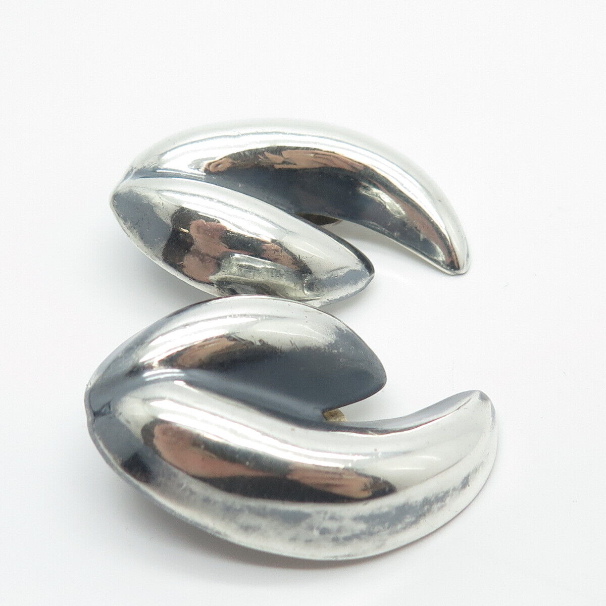 925 Sterling Silver Vintage Mexico Ribbed Clip On Earrings