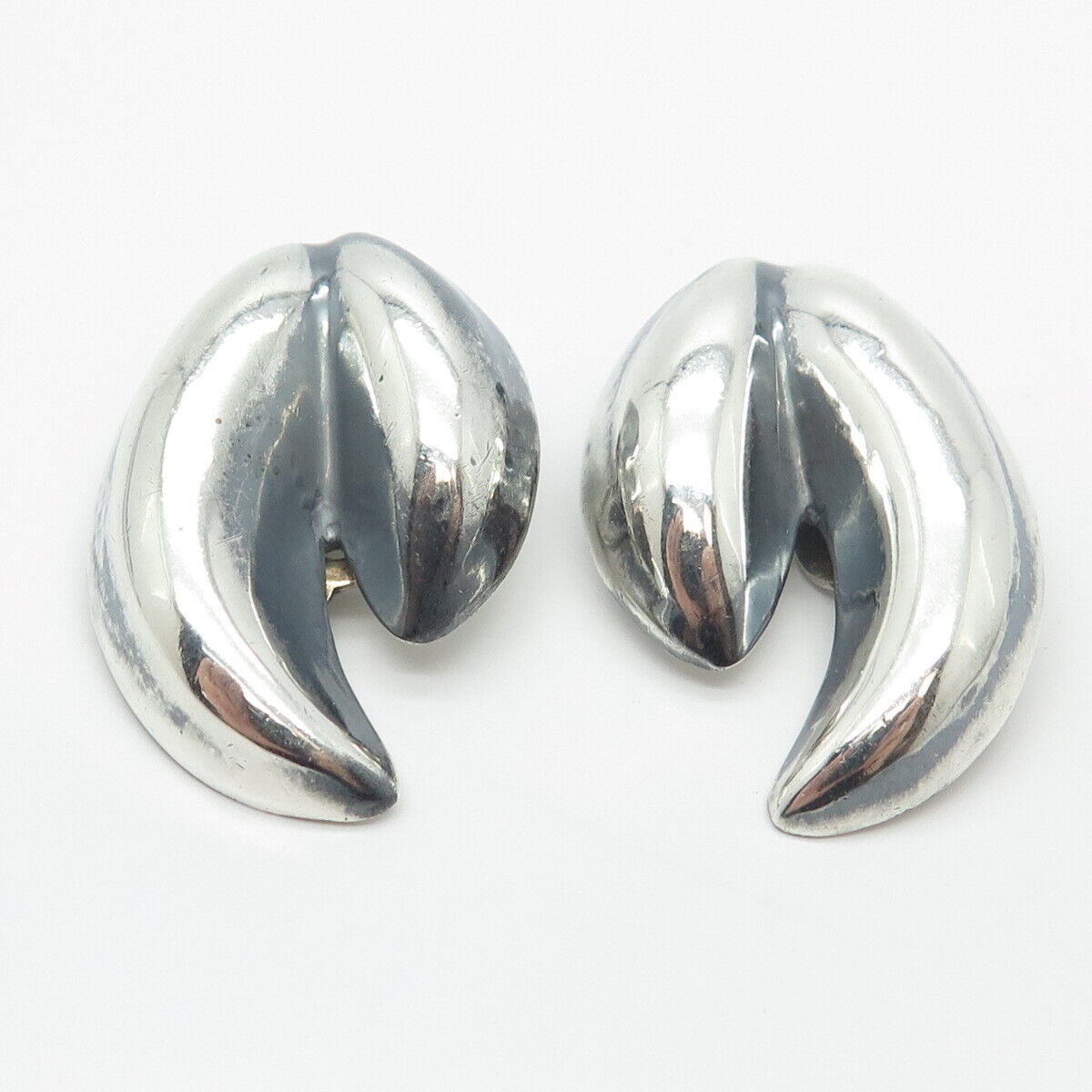 925 Sterling Silver Vintage Mexico Ribbed Clip On Earrings