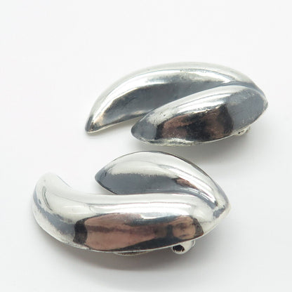 925 Sterling Silver Vintage Mexico Ribbed Clip On Earrings