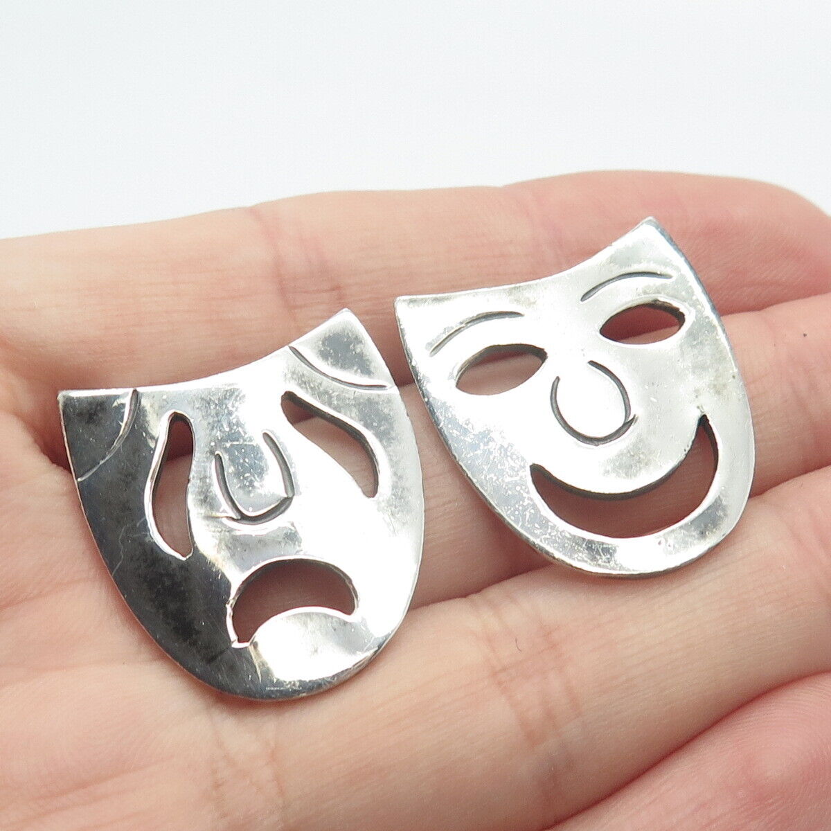 925 Sterling Silver Vintage Mexico Sock & Buskin Tragedy Comedy Masks Earrings