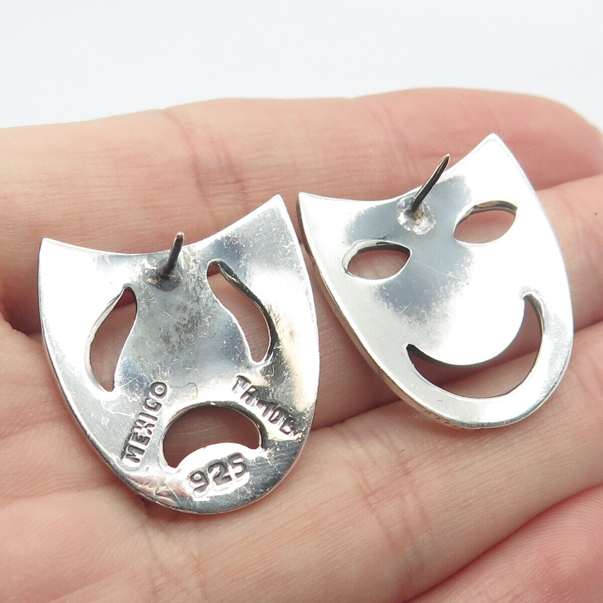 925 Sterling Silver Vintage Mexico Sock & Buskin Tragedy Comedy Masks Earrings