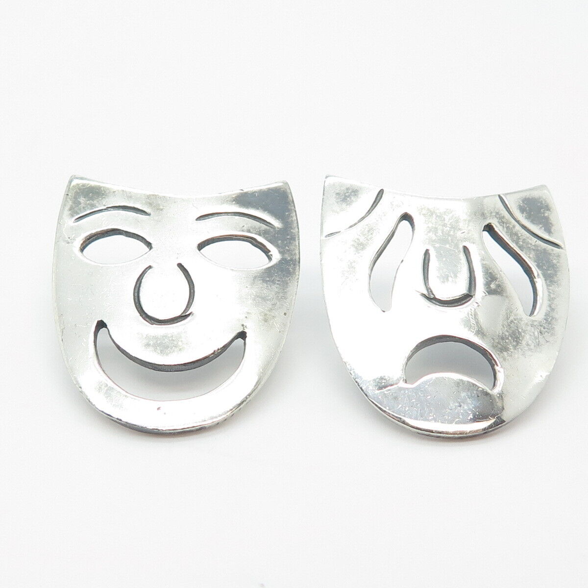 925 Sterling Silver Vintage Mexico Sock & Buskin Tragedy Comedy Masks Earrings