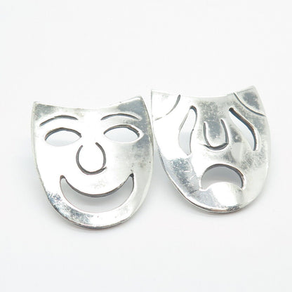 925 Sterling Silver Vintage Mexico Sock & Buskin Tragedy Comedy Masks Earrings