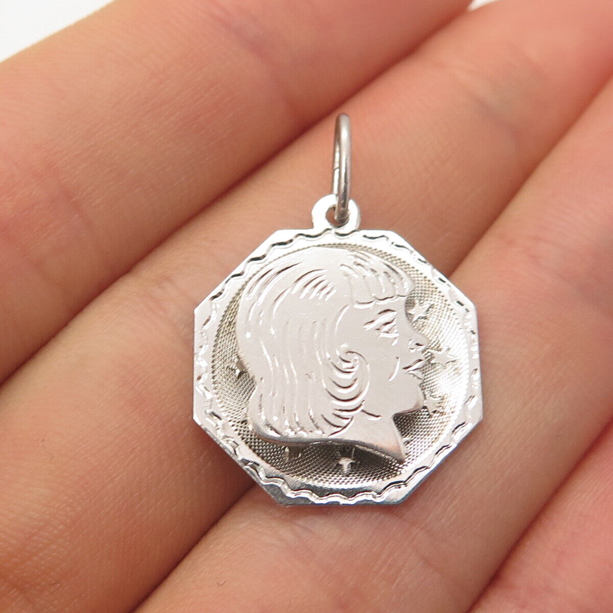 925 Sterling Silver Vintage Girl Profile Pendant