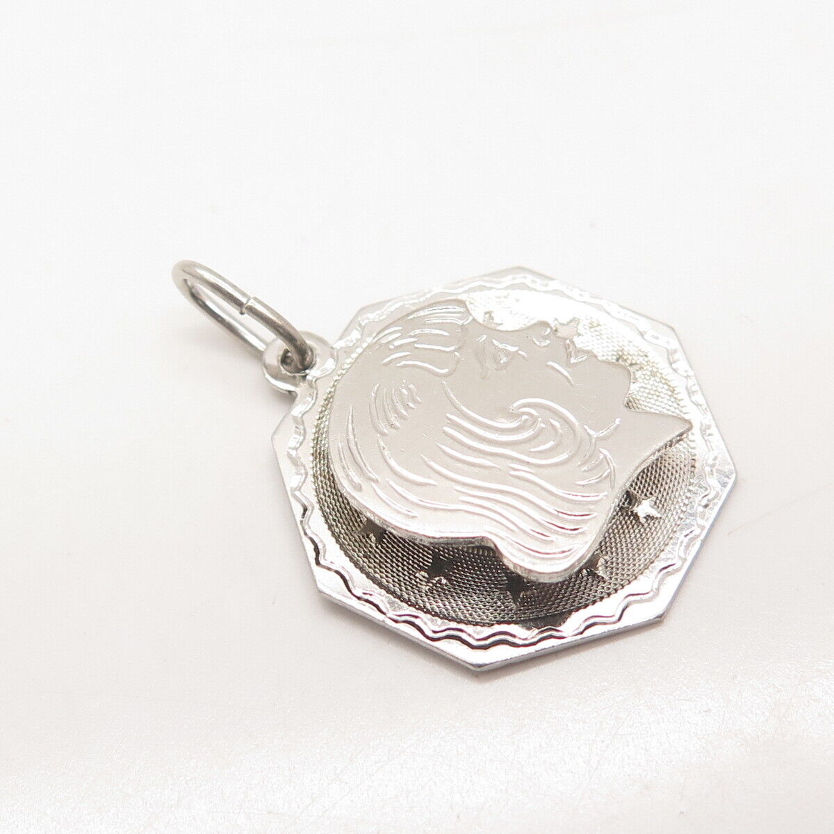 925 Sterling Silver Vintage Girl Profile Pendant