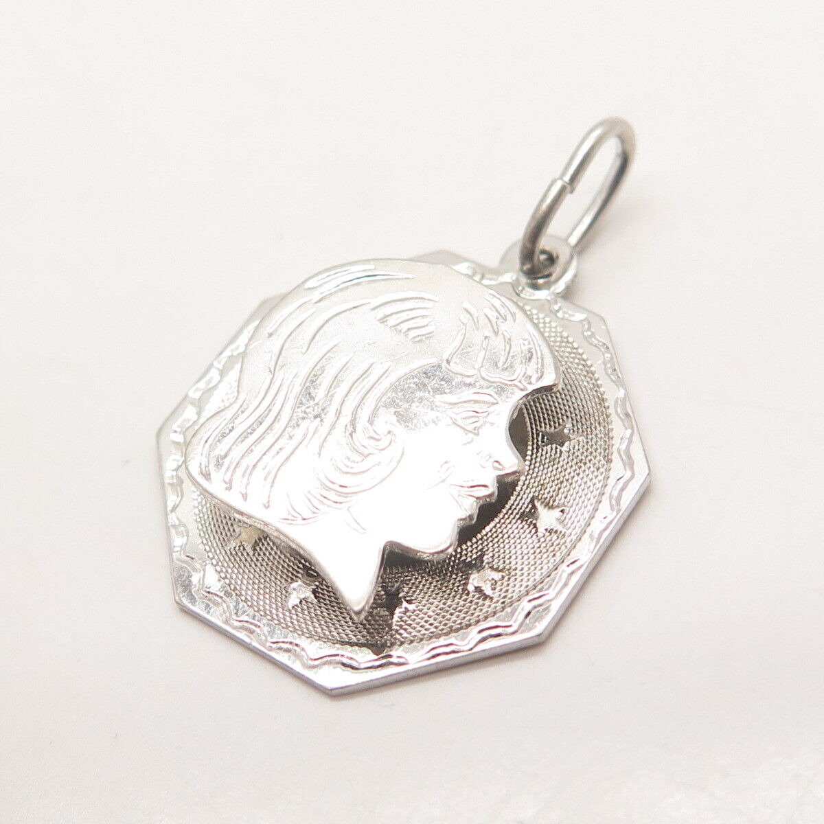 925 Sterling Silver Vintage Girl Profile Pendant