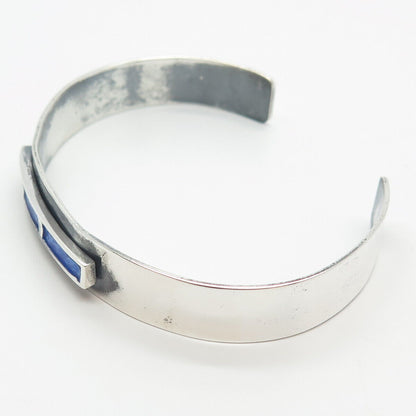 925 Sterling Silver Vintage Enamel Adjustable Cuff Bracelet 6.75"